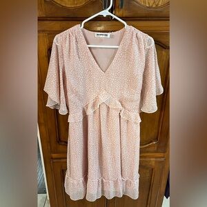 ECOWISH Blush Pink Animal Print Ruffle Bell Short Sleeve Dress! Size Small.